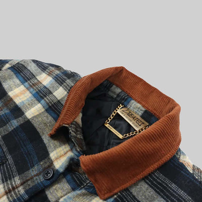 Waymarks  Plaid Corduroy Collar Jacket Khaki-Navy